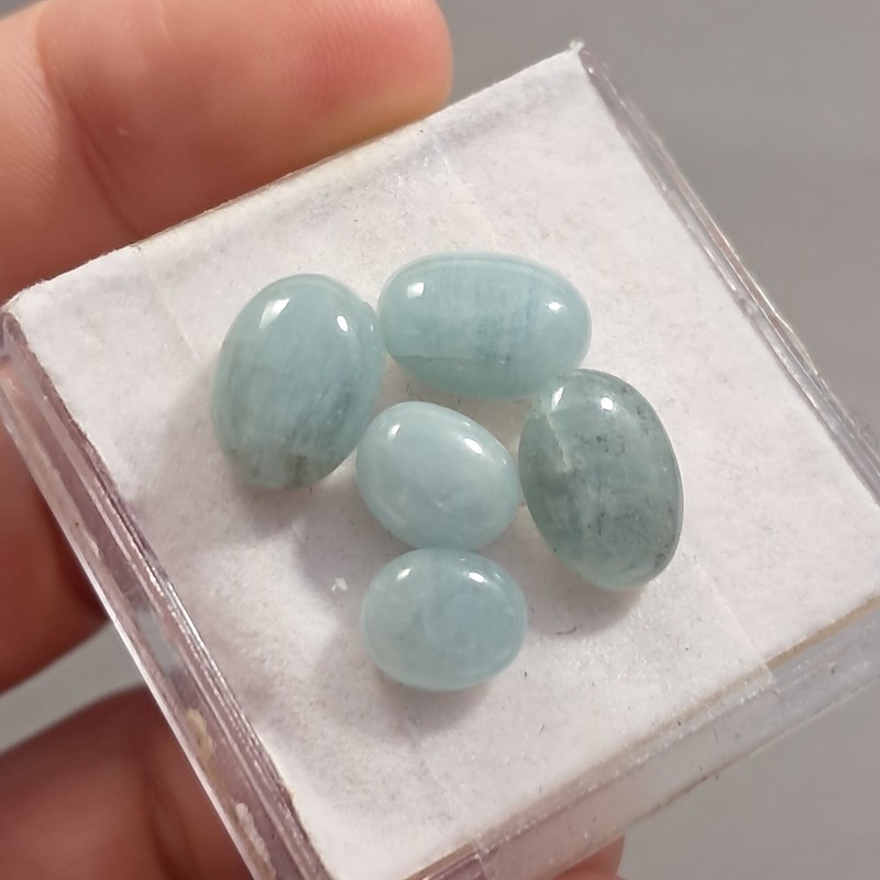 19.90 Carat Aquamarine x 5 Oval Polished Cabochon loose gemstone 12x9mm Eo-1225