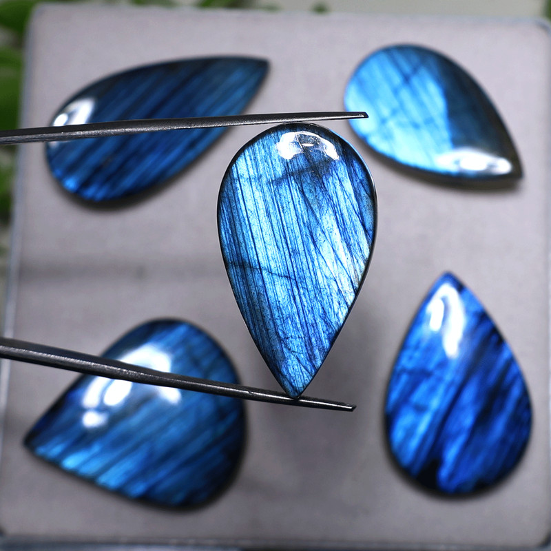 Electric Blue ~ 5 PC Natural Labradorite Hi-Quality 31mm-39mm Cabochon Gemstones gallery
