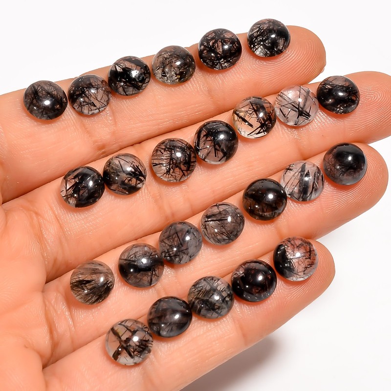 Natural Black Rutile Quartz Round Shape Cabochon Loose Gemstone Lot 20 Ct 8X8 mm gallery