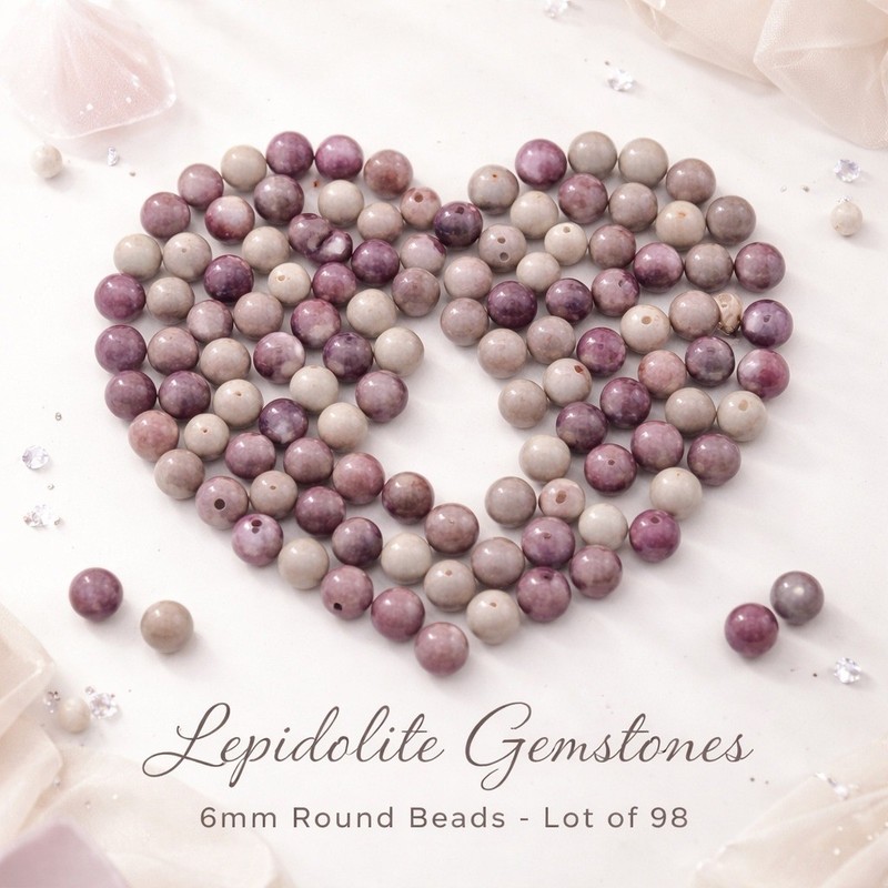 Natural Lepidolite 6mm Round Spacer Gemstone Beads Center Drilled Loose Lot 98 gallery