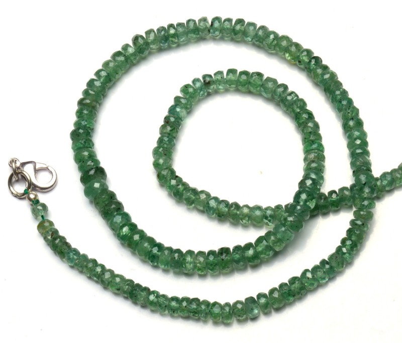 NATURAL GEM MINT GREEN KYANITE 4 TO 5mm SIZE FACETED RONDELLE BEAD NECKLACE 17″