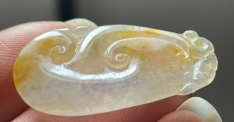 Icy Translucent A Jadeite Jade Certified White & Yellow Lingzhi Mushroom Pendant