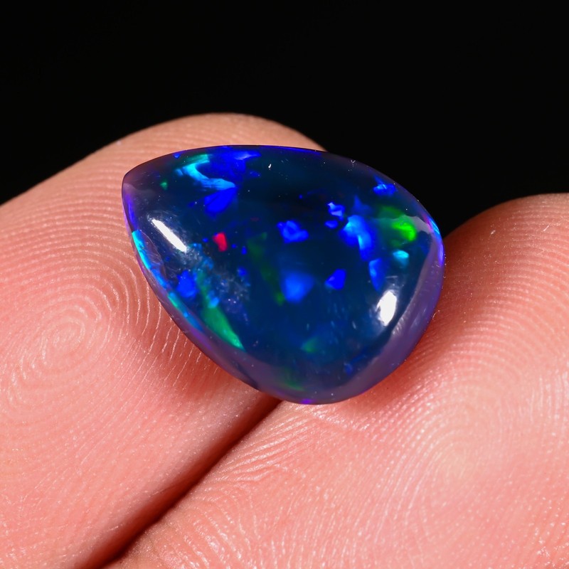 2.95Ct Ethiopian Black Opal Pear Cabochon Gemstone – Multi Fire Play Color Opal