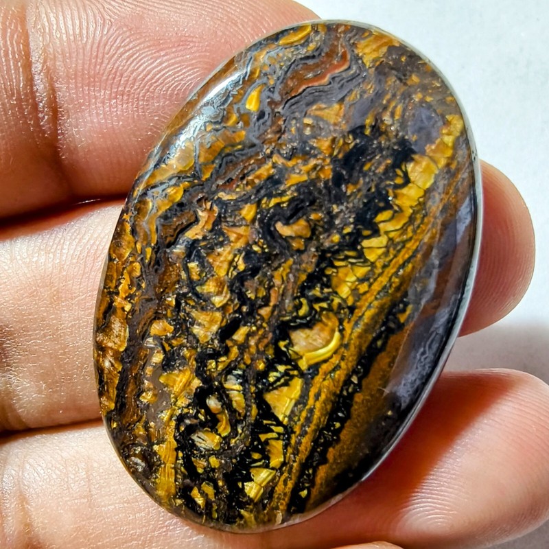 66 Cts Natural Iron Tiger Eye Cabochon Gemstone For Jewelry 39.5x26.3x6.1 MM gallery