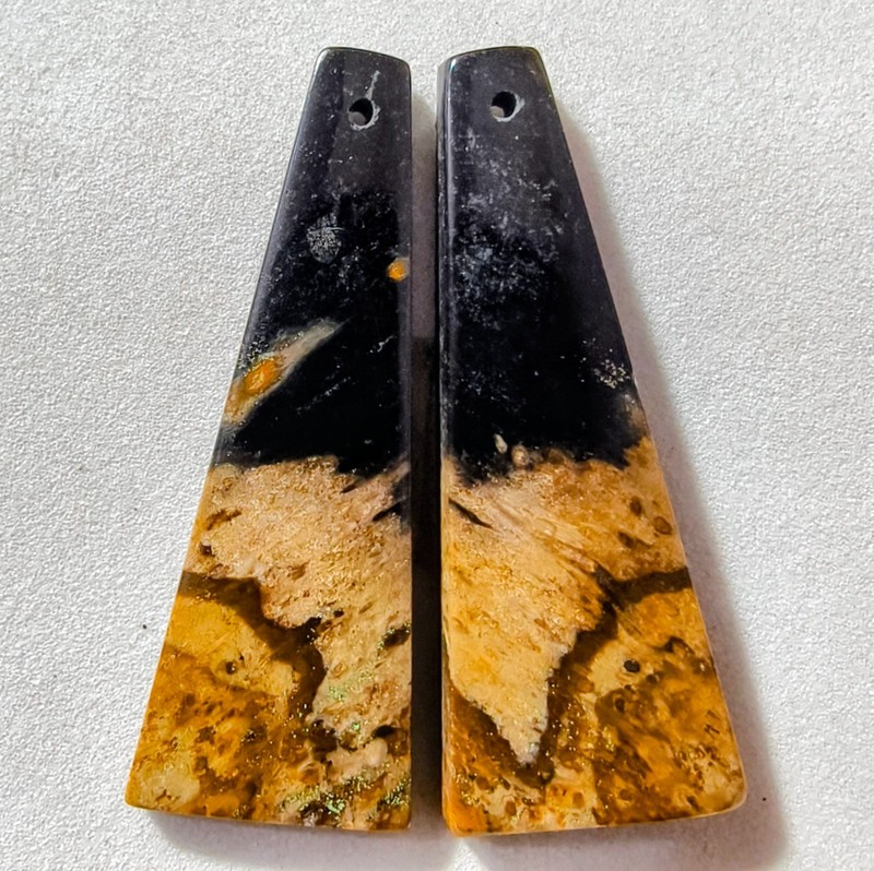 36 Cts Natural Fossilized Palm Root Drilled Pair Cabochon Gemstone 38.1X14.1 MM