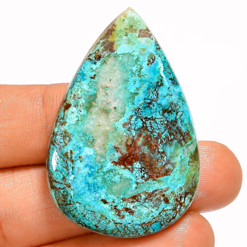 100% Natural Chrysocolla Pear Shape Cabochon Gemstone 58 Ct. 42X27X6 mm A-36844