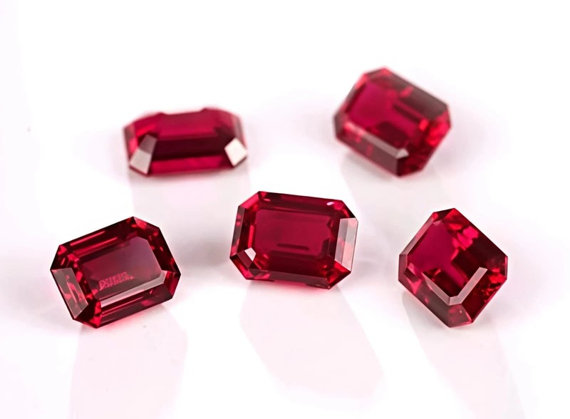 25 CT Lot Certified Lab Grown Blood Red Ruby 6×8 MM Emerald Cut VVS1 gemston 20p