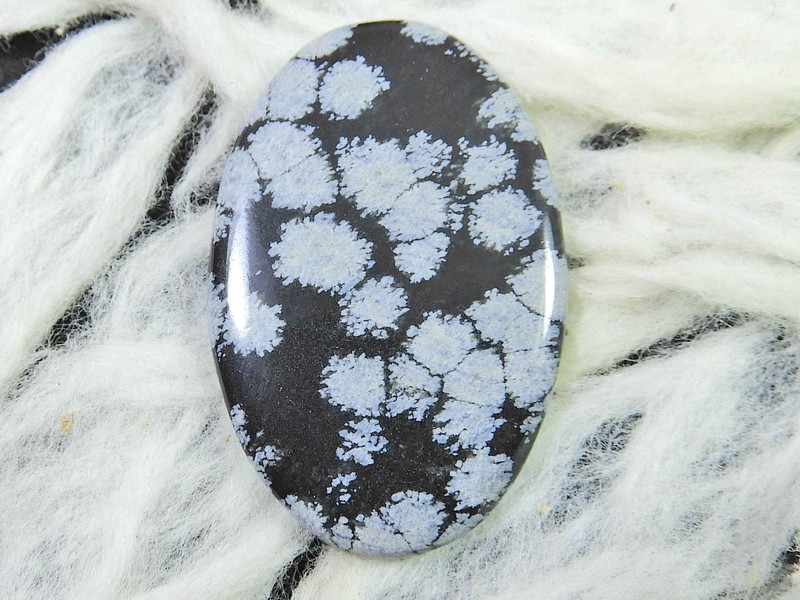 50Cts. Natural Snowflake Obsidian Loose Gemstone Oval Cabochon 30X45X04MM