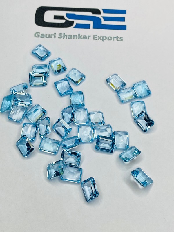 Blue Topaz Faceted Emerald – Octagon Cut Loose Gemstone 6×4 mm To 18×13 mm DG