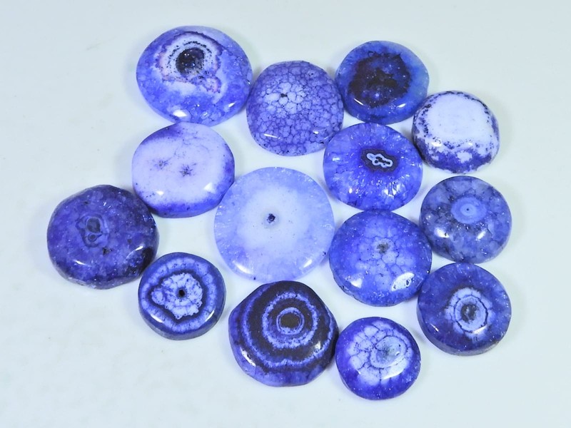 175Cts.Color Enhanced Blue Solar Cab Agate Round Loose Gemstone 14Pcs Lot gallery