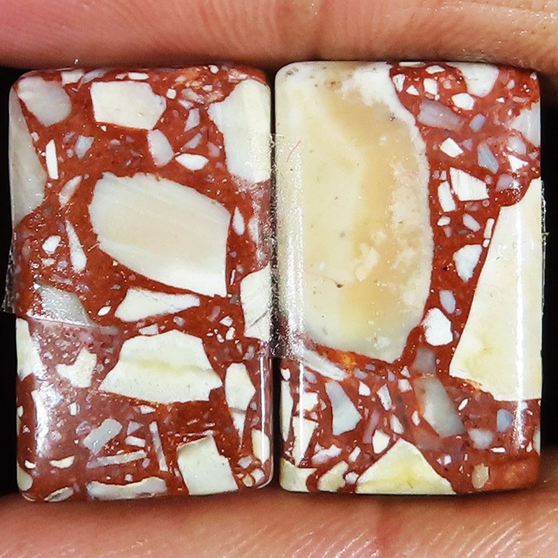 (14x24x05 mm) 40.85 Carat. BRECCIATED MOOKAITE pair cushion cabochon gemstone gallery