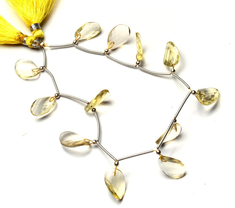 Natural Gem Lemon Quartz 14x9mm Approx. Size Faceted Fancy Shape Beads 9″ Strand