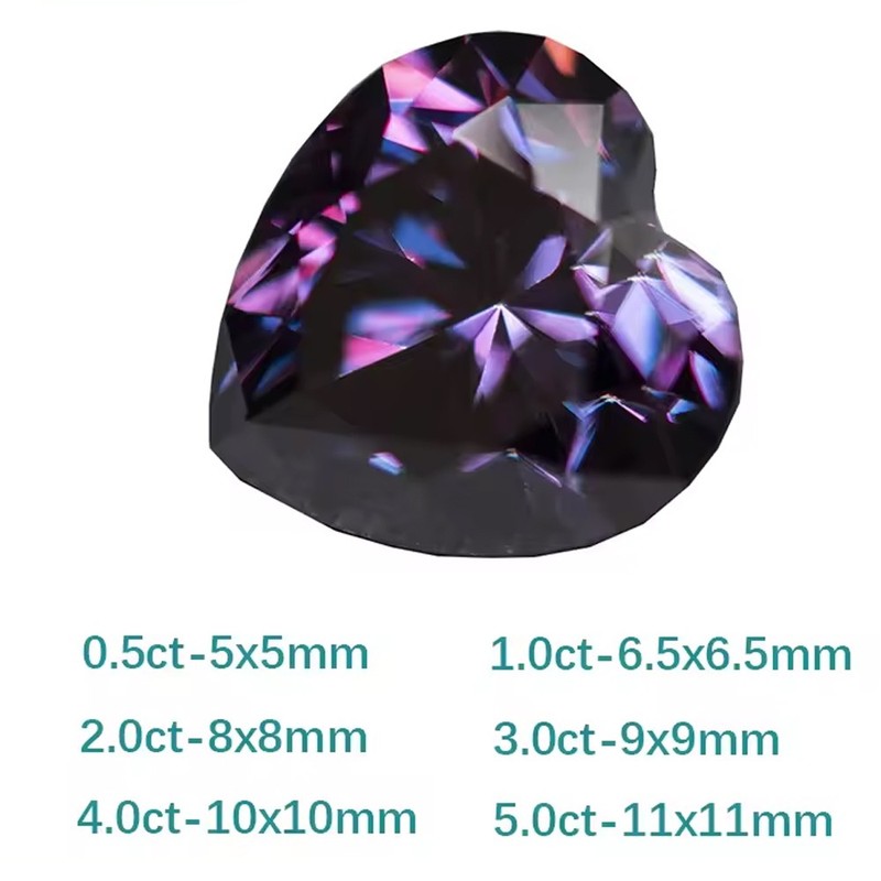 5CT Imperial Purple Heart Cut Loose Moissanite Stone Gemstone Passes Tester GRA