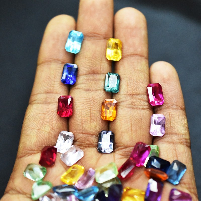 Certified 7×5 mm Natural Mix Color Sapphire Emerald Cut Gemstone 12.00 Ct Lot