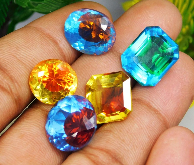 120 Ct Natural Pitambari Sapphire Lot Bi-Color Mix Shape Gemstone GIE Certified gallery