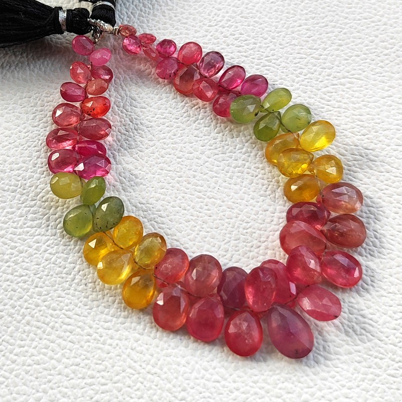 Ceylon Multicolor Sapphire 7x5 to 11x8mm Pear Cut Briolette Beads 7" Strand gallery