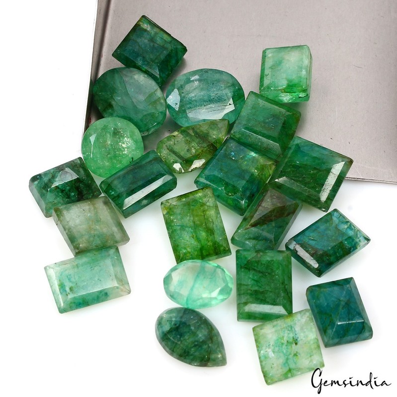 186.50Cts Natural Green Emerald Mix Faceted Gems Lot 12-19mm/ 21 Pcs For Jewelry