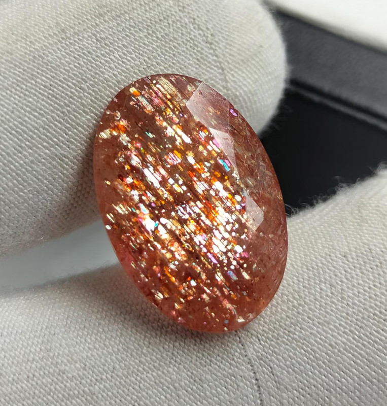11Ct Orange Sunstone Gemstone Faceted Multi Flash Loose Stone for Pendant Making