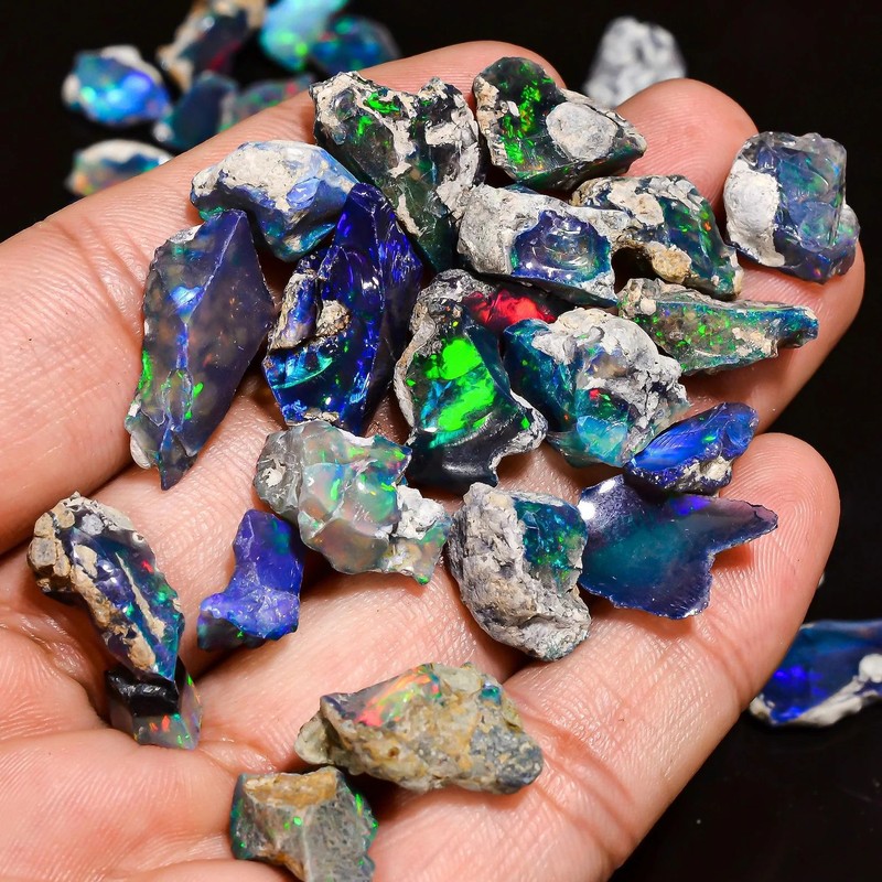 Smoked Black Opal Rough 50 Cts Natural Ethiopian Welo Fire Opal Raw Gemstone Lot