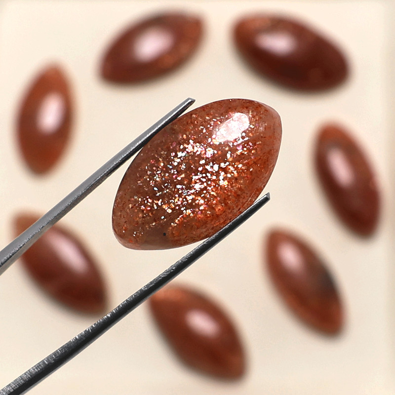 Tanzania 8 Pcs Natural Confetti Sunstone AAA Quality 21-23mm Cabochon Gemstones gallery