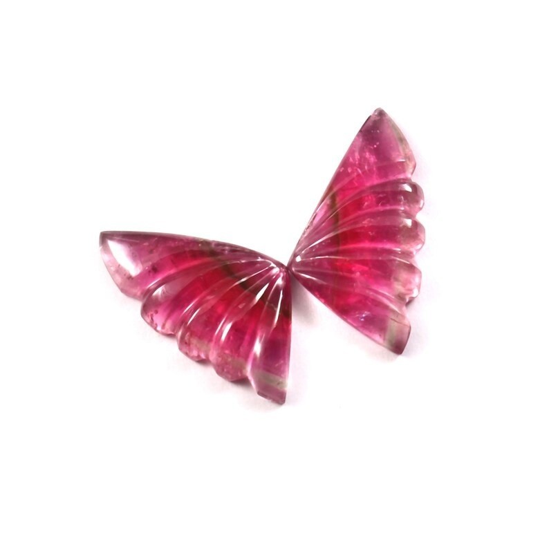 Loose Gemstone Natural Watermelon Tourmaline Butterfly Wings, Hand Carved A486