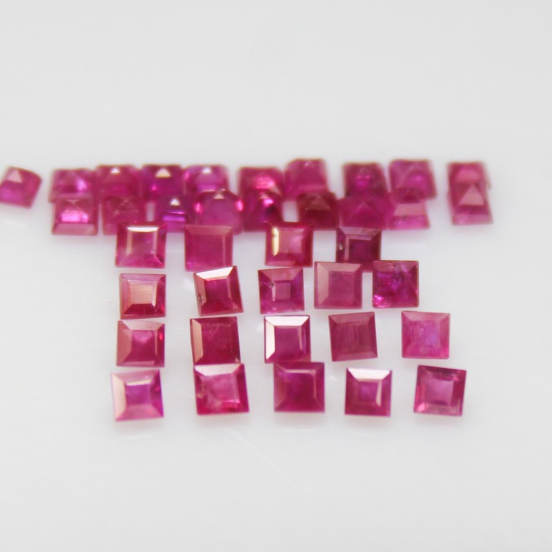 Natural Faceted Pink Ruby Piece In Square Shape Lot 2 mm, 3 mm, 4 mm Size