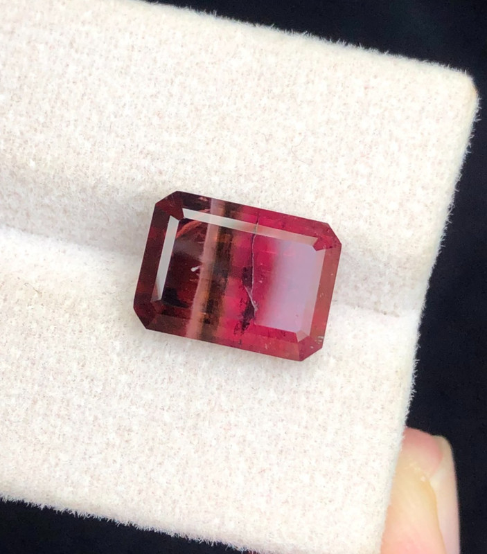 Natural Quad Color Tourmaline Gemstone: Emerald Cut, 6.1 Carats