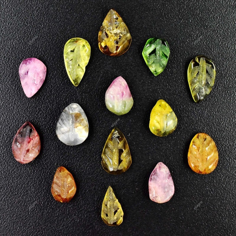 5.140 Ct Watermelon Tourmaline Lot 14 Pc Natural Leaf Carving Untreated