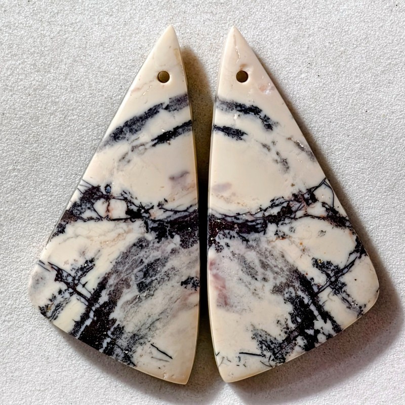 42 Cts Natural Porcelain Jasper Drilled Pair Cabochon Gemstone 37.2 X 18 MM