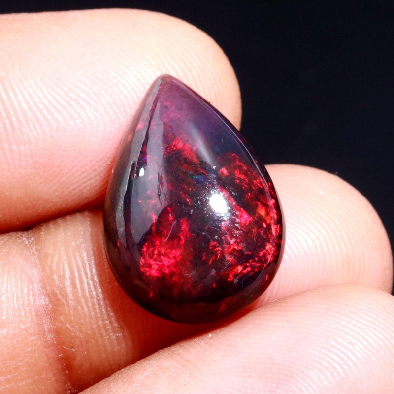 Red Fire Black Ethiopian Opal Cabochon Loose Gemstone Size 18.3×12.7×5.7mm 5.9Ct