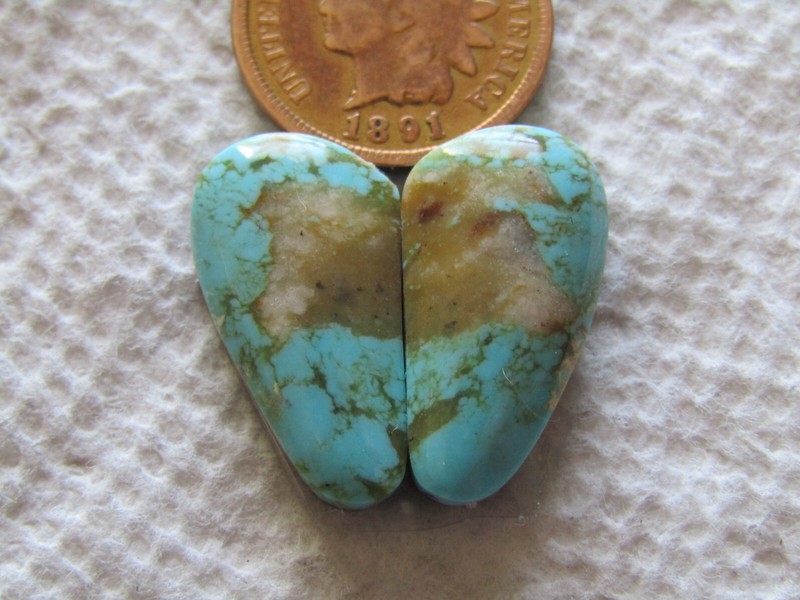 2 Tyrone Turquoise Cabochons 17 carat New Mexico American Cabs Matching Set