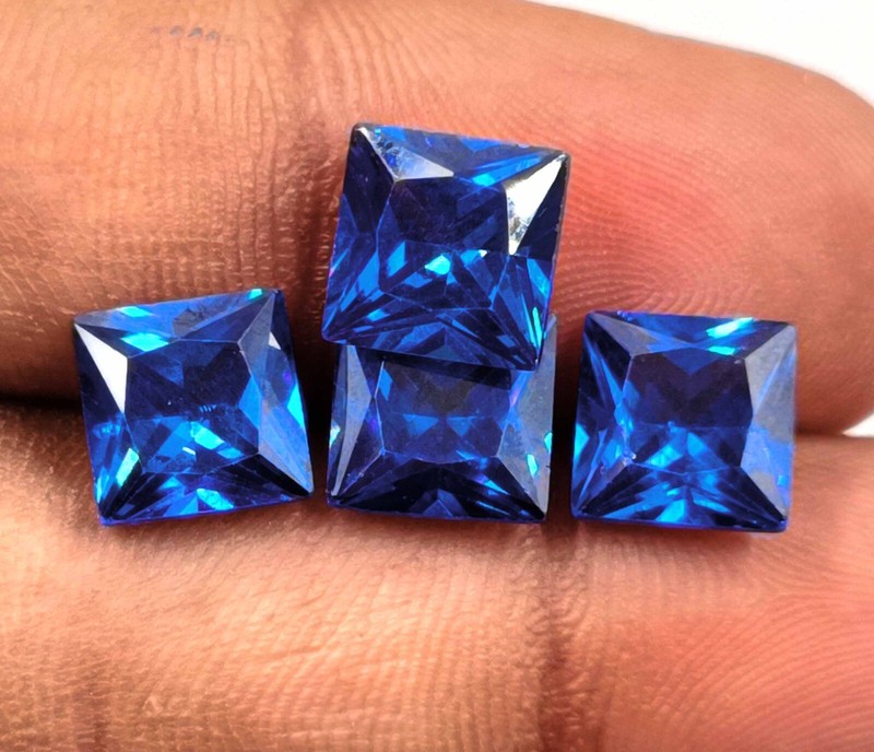 4 Pcs Lot AAA Natural Ceylon Blue Sapphire Princess Cut 7x7mm Loose Stones 5DOW