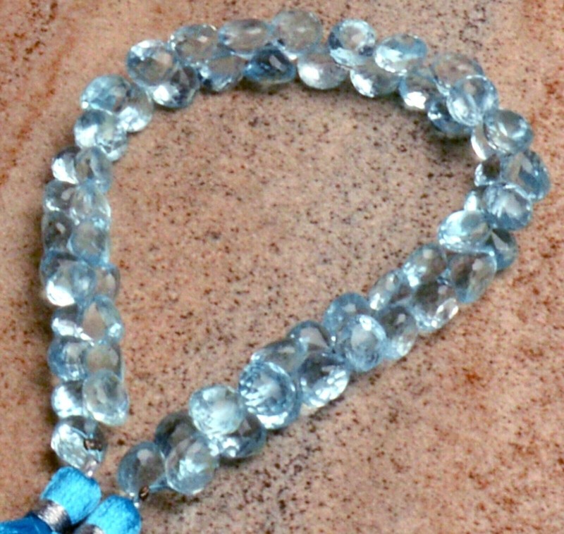 Natural Blue Topaz Gem 7 mm Size Onion Briolette Beads 8" Strand