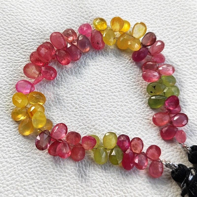Ceylon Multicolor Sapphire 8x5 to 9x6mm Pear Cut Briolette Beads 7" Strand gallery
