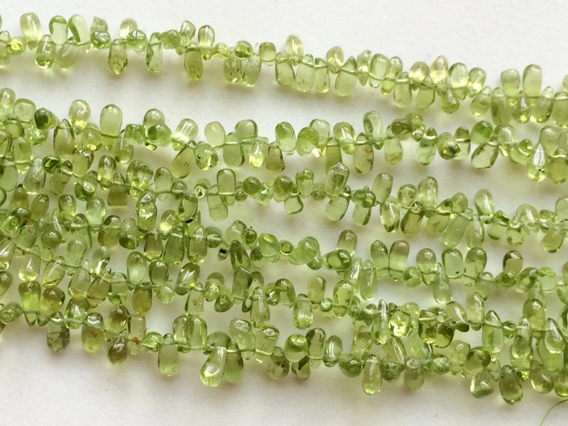 3x6mm-3x8mm Peridot Plain Drop Beads, Natural Peridot Plain Straight Drilled
