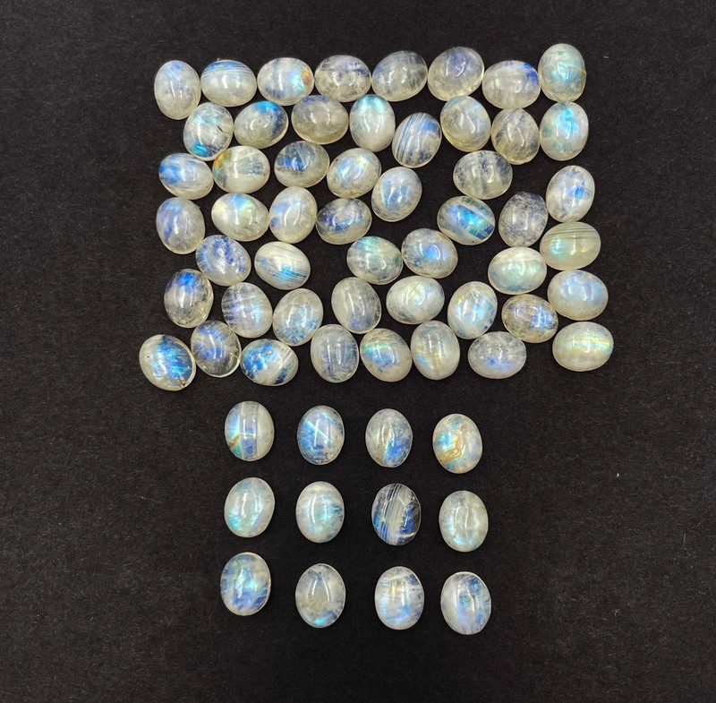 Natural Rainbow Moonstone Oval Cabochon Loose Gemstone Lot 13 Pcs 9*11 MM 50 CT