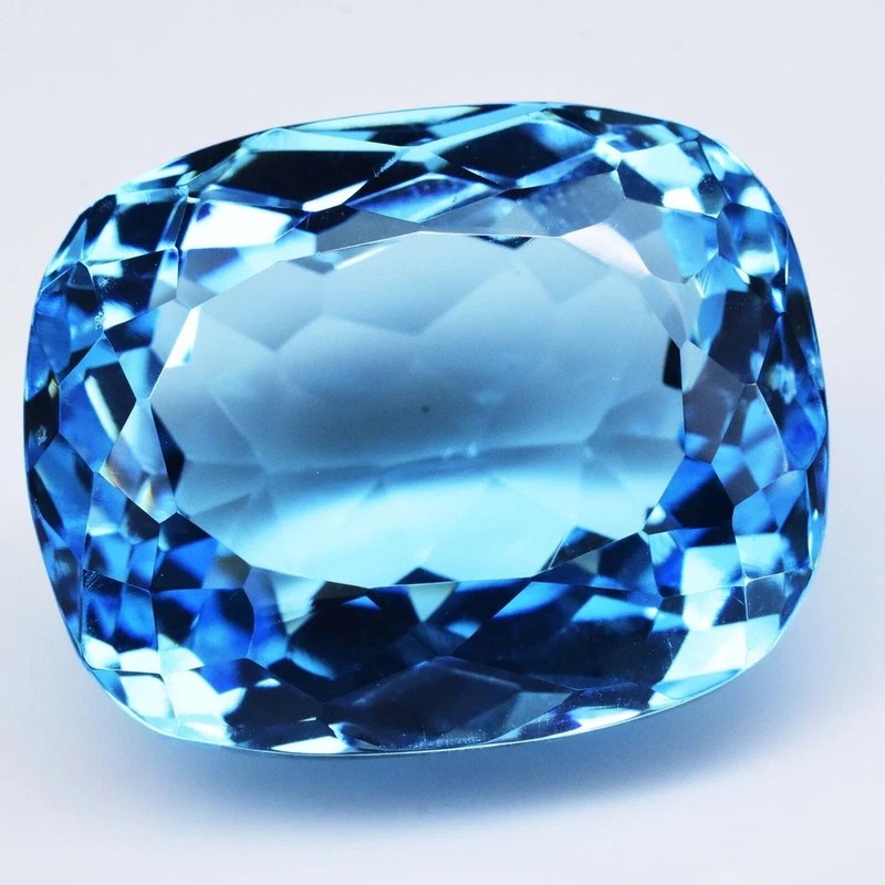 60+ CT Huge Flawless Swiss Blue Topaz Cushion Cut Certified Loose Gemstone