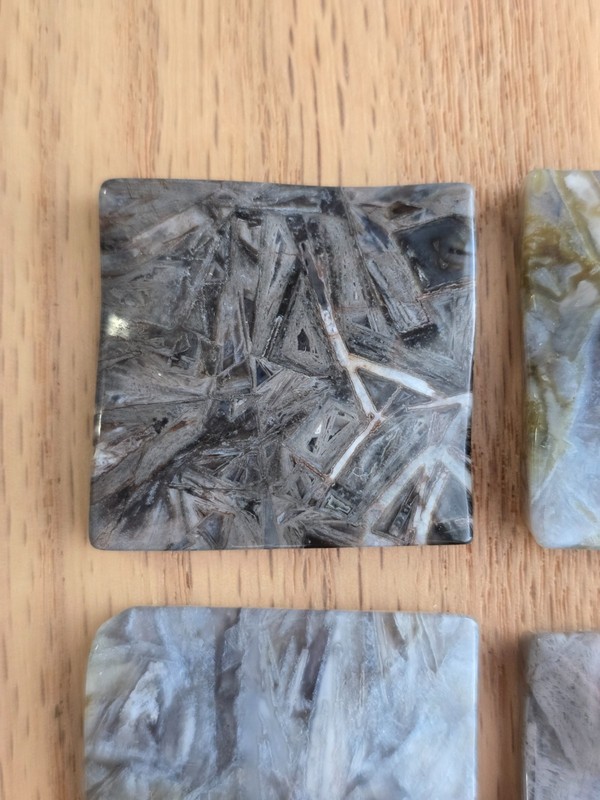 Natural Sagenite Agate Undulating Square Slab Geometric Drilled Stone Pendant gallery