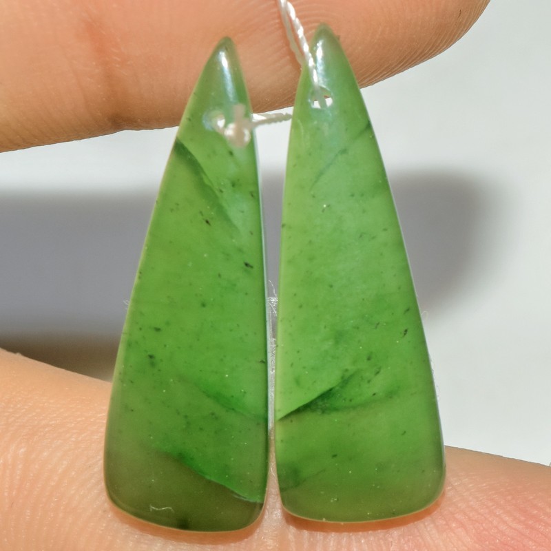 19 Cts Natural Serpentine Gemstone Matching Set Front Drill Pair 30x9mm #P1843