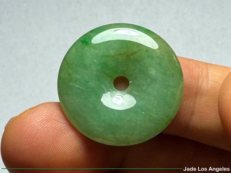 Donut Circle 平安扣 Rich Lake Watery Pea Green Loose Jadeite Jade 29.50ct (L105)