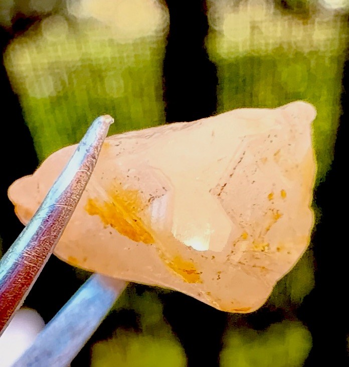 white clear gemstone, could be raw white topaz or sapphire. Passed diam test