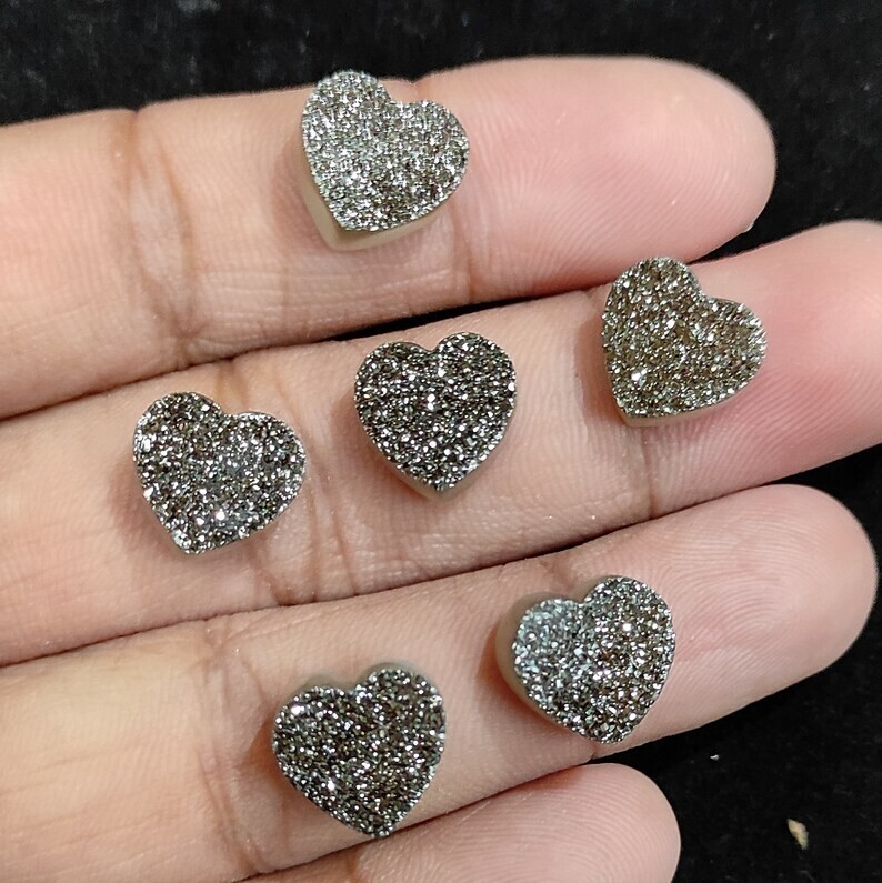 Natural Heart Titanium Agate Druzy Quartz Drusy Healing Gemstone Pendant Making