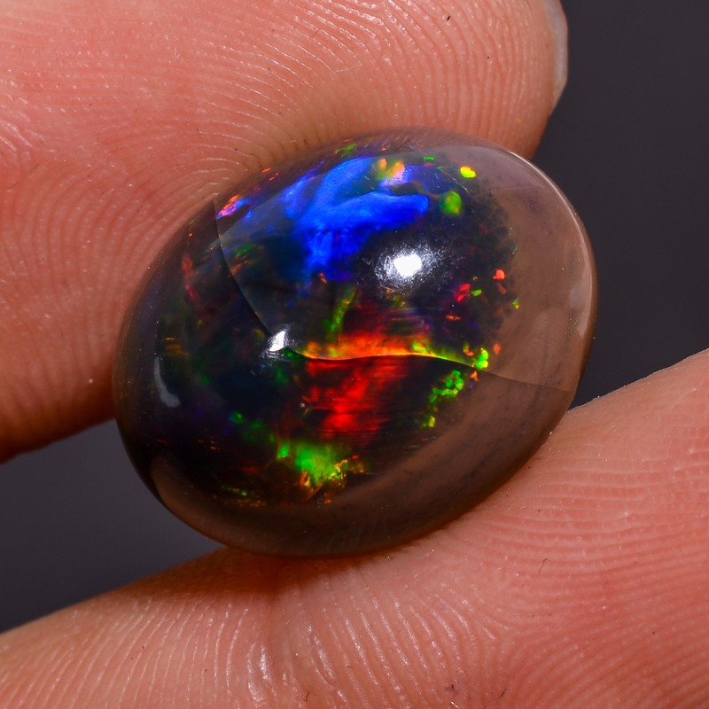 (12X16X08 MM SIZE) 7.30 Carat. NATURAL BLACK ETHIOPIAN OPAL OVAL SHAPE GEMSTONE