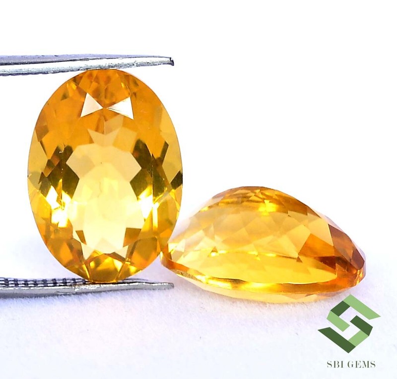 Certified Natural Citrine Oval Cut Pair 14x10 mm 11.54 CTS Untreated Loose Gems gallery