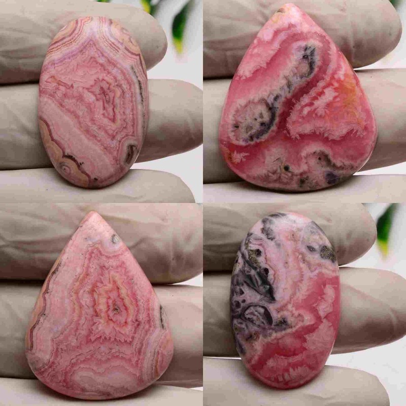 4 Pcs Natural Desginer Rhodochrosite 32mm-38mm Cabochon Huge Loose Gemstones Lot
