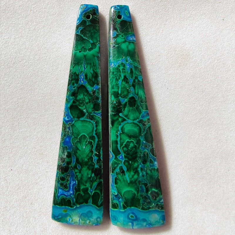 73 Cts Natural Chrysocolla Malachite Drilled Pair Cabochon Gemstone 54X12.8 MM