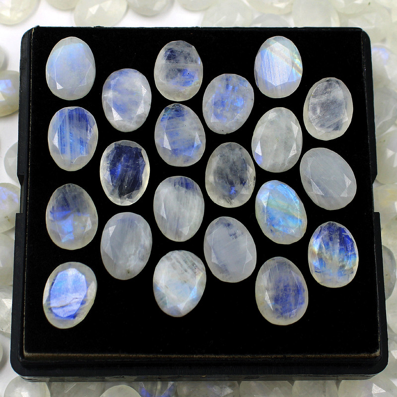 10 Pcs Natural Rainbow Moonstone Top Grade 16mmx12mm Faceted Cut Gemstones Lot