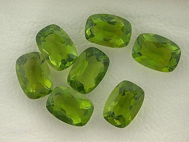 FOUR 7×5 Synthetic Cushion Olive Green Peridot Lab Grown Gem Gemstone 7mm x 5mm