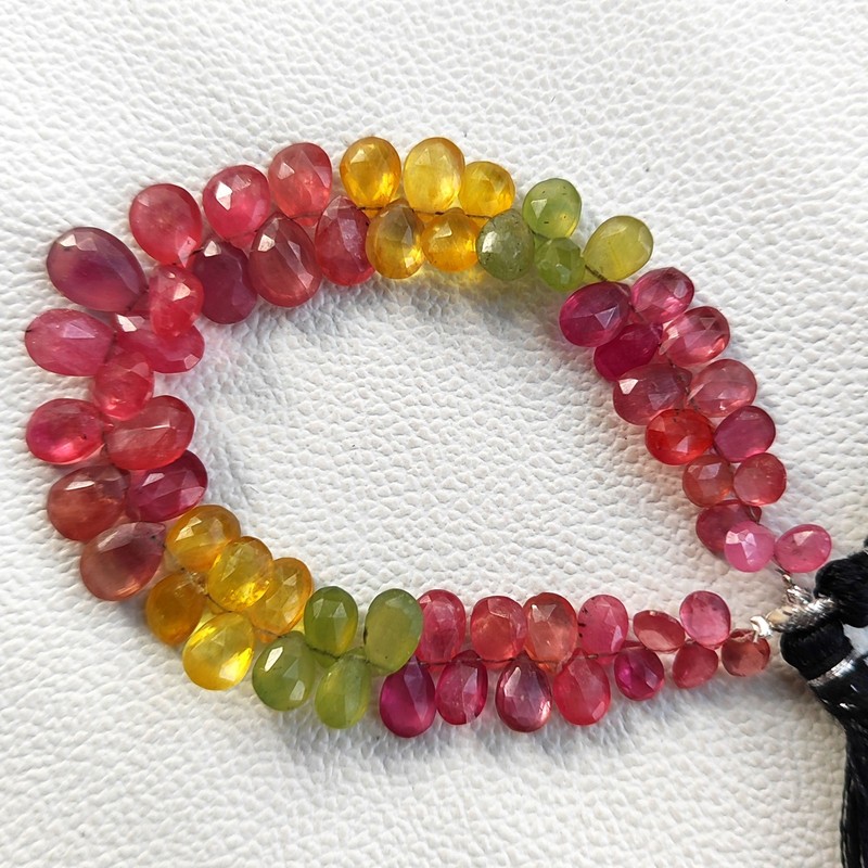 Ceylon Multicolor Sapphire 7x5 to 11x8mm Pear Cut Briolette Beads 7" Strand gallery