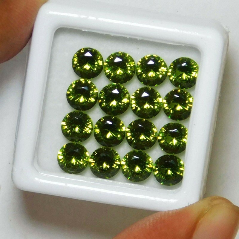24 PCS Natural Green Sapphire Gemstone Certified Lot 5 MM Round Diamond Cut gallery